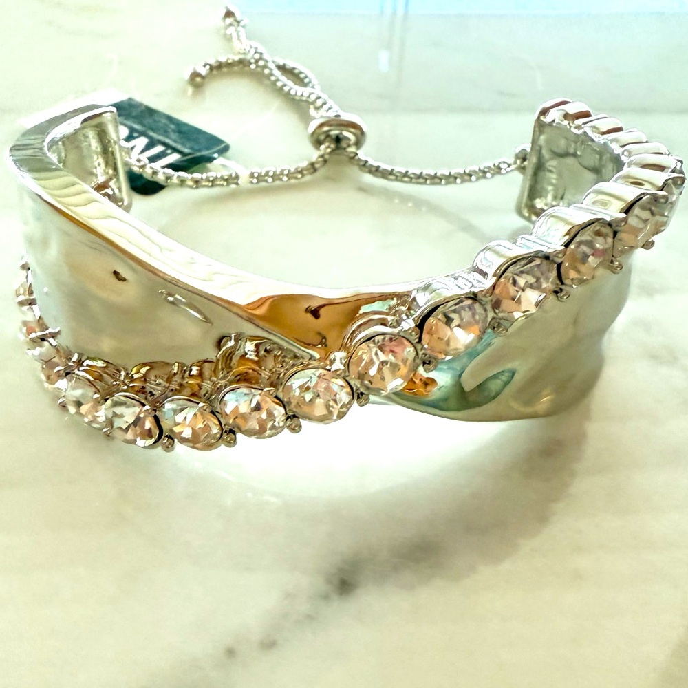 New INC International Concepts Cuff Silver Bracelet with Crystal Accents - Picture 3 of 10